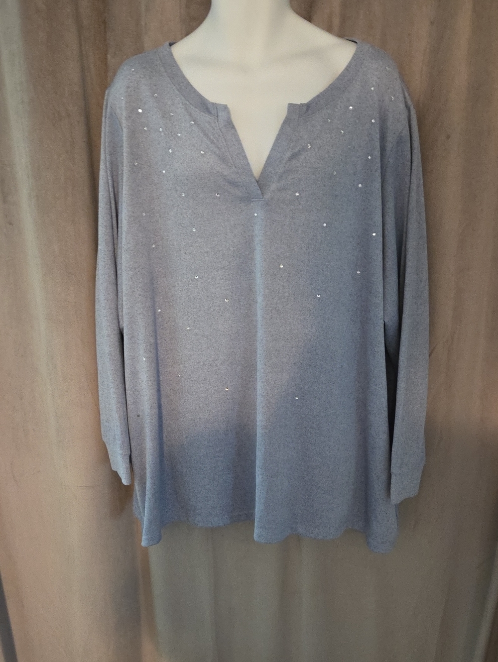 DC Jeans Size 5x Women's Light Blue Long Sleeve V-Notch Sweater with Rhinestones